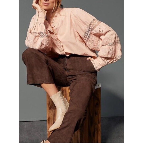 Anthropologie x Love The Label Puff Sleeve Lace Button Down Blouse NWT Size XS - Picture 4 of 12